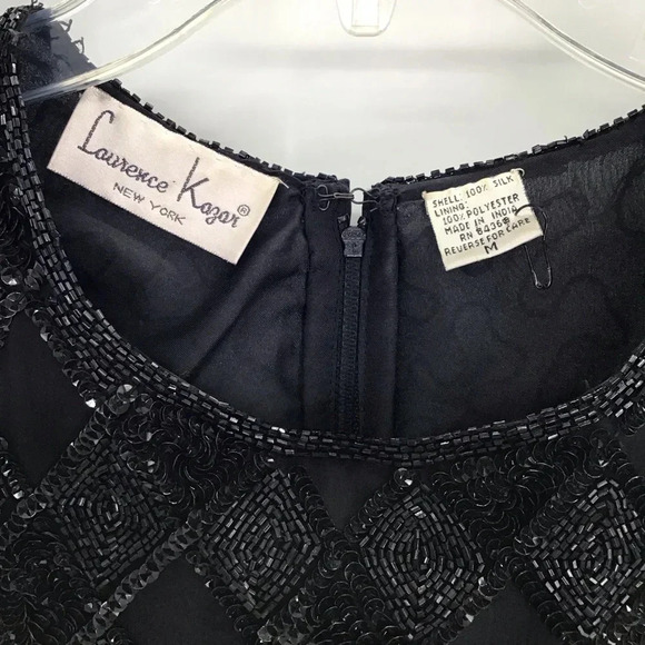 Laurence Kazar Vintage Silk Beaded Sequins Cocktail Party Dress Size Medium - Picture 4 of 11